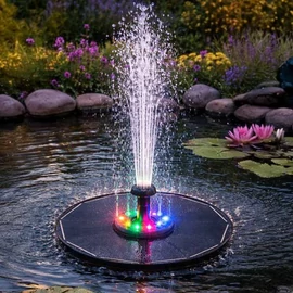 RGB LED-es fényű napelemes kerti szökőkút 180 l/h 8 fúvóka fejjel 16 5cm átmérő