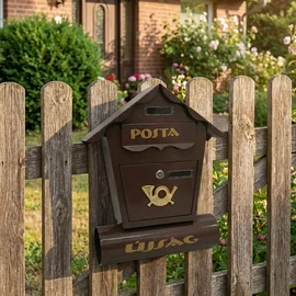Horganyzott Acél zárható postaláda 37 × 10 5 × 47 cm 2 db kulccsal - sötétbarna