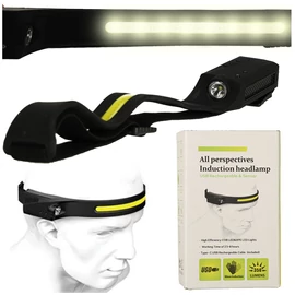 Erős COB LED fejlámpa, mozgásérzékelős, USB C-s, 5 világítási mód, 350 lm