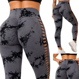 Női márvány push-up magas derekú has és fenék formáló fitnesz leggings S/M, szürke