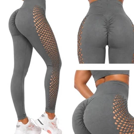 Női push-up magas derekú has és fenék formáló fitnesz leggings S/M, szürke 14673