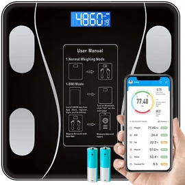 Okos fürdőszoba mérleg Bluetooth funkcióval, 180 kg teherbírás