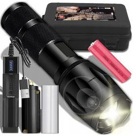 Extra erős vízállló taktikai CREE-XML-T6 L2 LED zoom katonai zseblámpa, USB-s, 5 világítási móddal, E342
