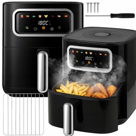AIRFRYER fritőz 5 5 literes tállal 8 program érintőképernyős kijelző tapadásmentes 1500 W-os
