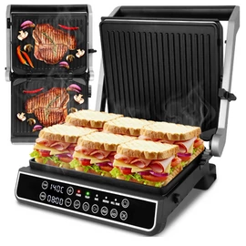 Professzionális 5 programos Kihúzható XXL elektromos kontakt grill szendvicssütő és Panini sütő 2500W SM5000W-PRO
