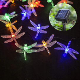 Napelemes dekor szitakötő kerti színes LED fényfüzér, 20 LED-es