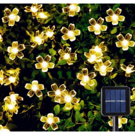 Napelemes kerti dekor virág, 30 LED-es fényfüzér, meleg fehér