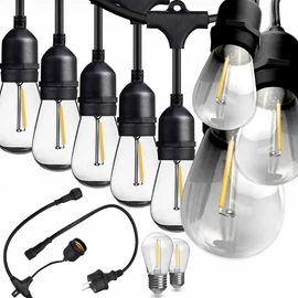 20 LED-es hosszabbítható lámpafüzér, kertvilágítás, E27 foglalttal, időjárásálló IP44, 20 m - meleg fehér