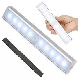 Öntapadós elemes LED lámpa, mozgásérzékelős, Gardróbba-lépcsőre,  19 x 3 x 1,5 cm