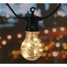 14,5 m 160 micro LED-es 20 gömb időzíthető lámpafüzér, hosszabbítható teraszvilágítás, időjárásálló, IP44, meleg fehér