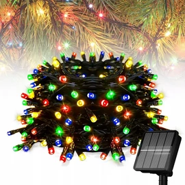 100 LED-es napelemes kerti fényfüzér, színes, 10 m