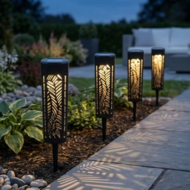 4 db-os napelemes LED lámpa szett, Pálmalevél fénynyommal, IP44, 20 x 6 x 6 cm