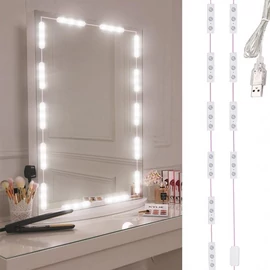 Öntapadós 10 x 3 LED-es alakítható Smink Tükörvilágítás hideg fehér nappali és meleg fehér USB-s