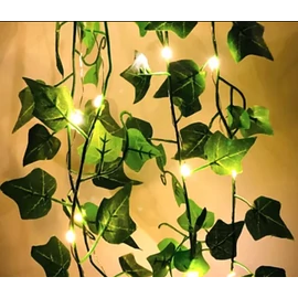 Mesterséges borostyán girland melegfehér LED világítással, 290 cm, időzítővel