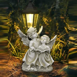 Napelemes LED-es kerti, temetői Angyal alakos sírmécses, örökmécses, 33 x 16 cm 