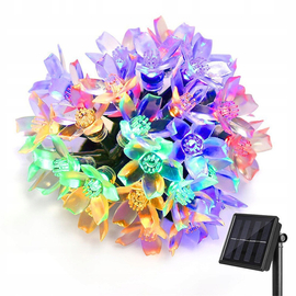 50 LED-es, napelemes virág dekor kerti fényfüzér, színes, 6,9 m