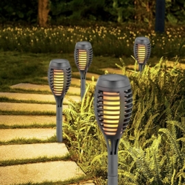 4 db-os láng mintás napelemes kerti fáklya szett, 48 x 7,5 cm