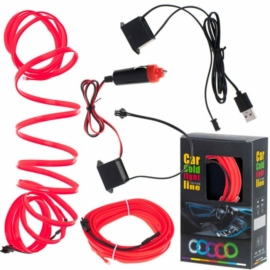 USB-s LED beltéri világítás autóhoz vagy nappaliba, 12V szalag, 5m, piros