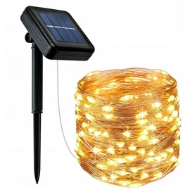 200 micro LED-es, napelemes dekor fényfüzér, meleg fehér, 10m
