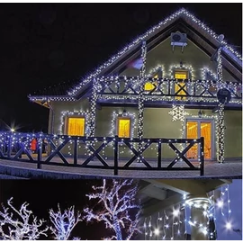 180 LED-es jégcsap kültéri-beltéri fényfüzér, hálózati, hideg fehér, 6 méteres
