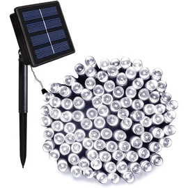 100 LED-es napelemes kerti fényfüzér, Hideg fehér