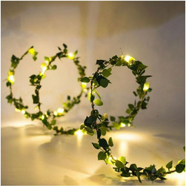 20 LED-es fényfüzérrel kombinált mini mű borostyán girland, 2 m
