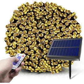Hybrid tölthető-napelemes 480 LED-es 21m hosszú fényfüzér, meleg fehér, 8 világítási móddal, időzíthető, távvezérlős