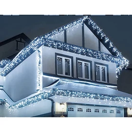 Hybrid tölthető-napelemes 240 LED-es jégcsap fényfüzér, hideg fehér, 8 világítási móddal, időzíthető, távvezérlős