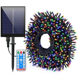 Hybrid tölthető-napelemes 560  LED-es 11,2 m hosszú BOA fényfüzér, színes RGB, 13 világítási móddal, időzíthető, távvezérlős