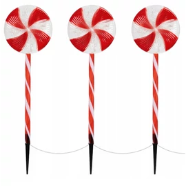 3 db-os 60 cm-es "LolliPop" világító cukorka lámpa szett, elemes, 48 LED, 8 féle fényjátékkal, IP44
