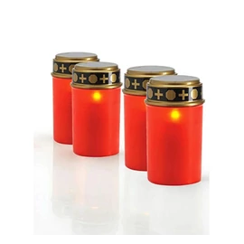 4 db Napelemes LED-es temetői sírmécses, örökmécses, 12 cm, piros