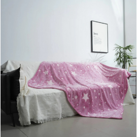 Sötétben fluoreszkáló takaró, rózsaszín, csillagos, 150 x 200 cm