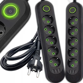3 USB-s hosszabbító kábel 5 m, 5 db aljzattal, kapcsolóval, 2500 W 