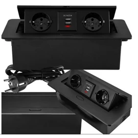 Dupla süllyesztett konyha munkalap elektromos aljzat, 2x230V+2x USB BLACK 2.1A