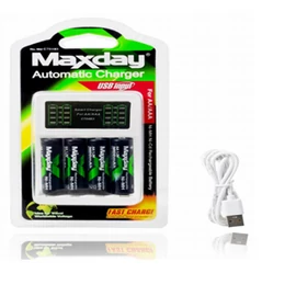 Akkumulátortöltő AA és AAA újratölthető elemekhez, 4 db 2800 mAh AA elemmel