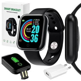 Sport okosóra pulzusmérővel, egészség funkciókkal, fekete, erős 170 mAh akkumulátorral 