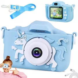 Digitális fényképezőgép gyerekeknek játékok kamerával, kék, Unikornis