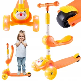 Világító LED-es 3 kerekes Álló-ülő roller, gyerekeknek, narancssárga cicás