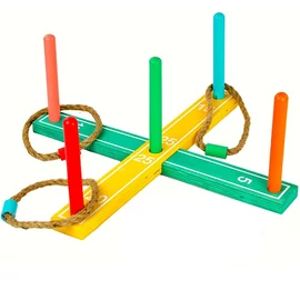 Klasszikus Retro fa karika dobó játék, 4 db karikával 12 cm, 42 x 42 x 17 cm  