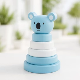 Koala 6 részes gyűrűs Fa építő Játék, 18 hónapos kortól, kék Koala, 13 cm 