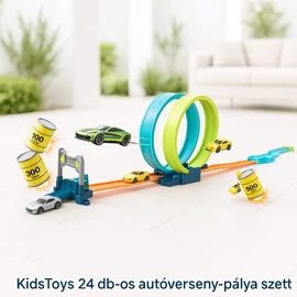 KidsToys 24 darabos autóverseny-pálya játékszett, 108 x 33 cm,  2 autóval