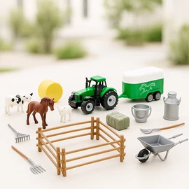Farm játék készlet 21 cm-es traktorral, állatfigurákkal és kiegészítőkkel
