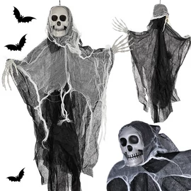 Halloween felakasztható dekoráció, szellem csontváz, halálkoponya, 80 cm