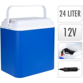Hordozható autós-kemping hűtő 24 literes 12 V-os elektromos hűtőláda, kék-fehér