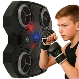 LED bokszfal, 4 ütőponttal, 2 kesztyűvel + zenés bluetooth funkcióval – 33x28 cm, fekete-szürke