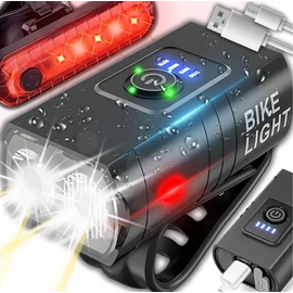 Extra Erős fényű 2 db LED-es vízálló kerékpár első és hátsó lámpa, USB-s, S102-1