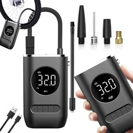 Hordozható Akkus kerékpár pumpa, kompresszor LED nyomásmérővel, 150PSI/10bar, 2000mAh