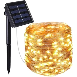100 micro LED-es  napelemes  dekor fényfüzér, meleg fehér, 7m