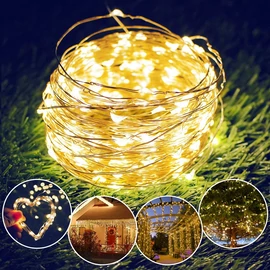 100 micro LED-es  napelemes  dekor fényfüzér, meleg fehér, 7m
