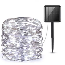 100 micro LED-es  napelemes  dekor fényfüzér, hideg fehér, 7m